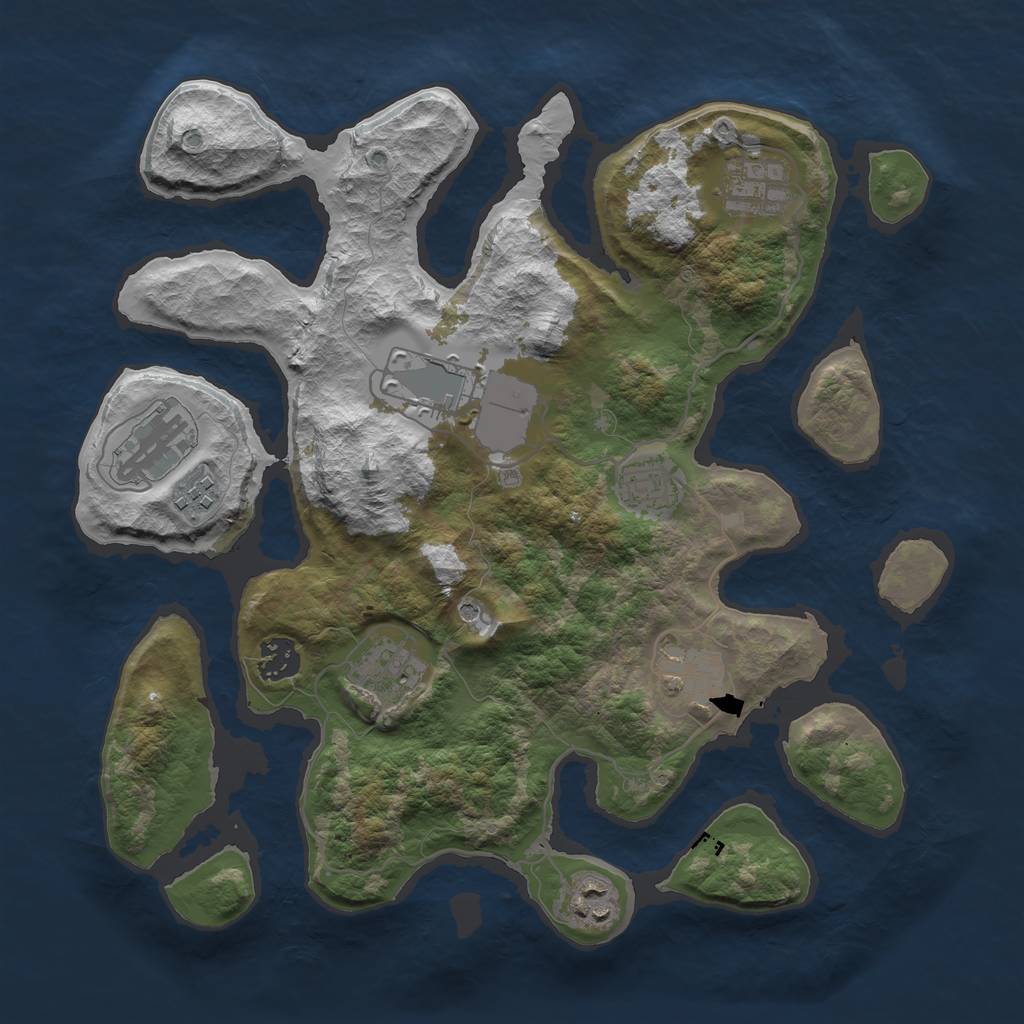 Rust Map: Barren, Size: 3500, Seed: 1184103267, 12 Monuments