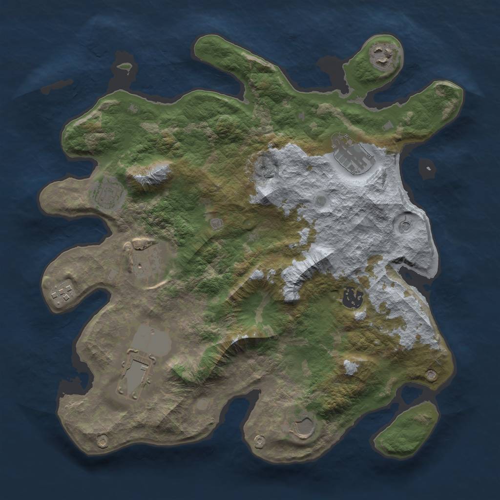 Rust Map: Barren, Size: 3500, Seed: 1828713918, 11 Monuments