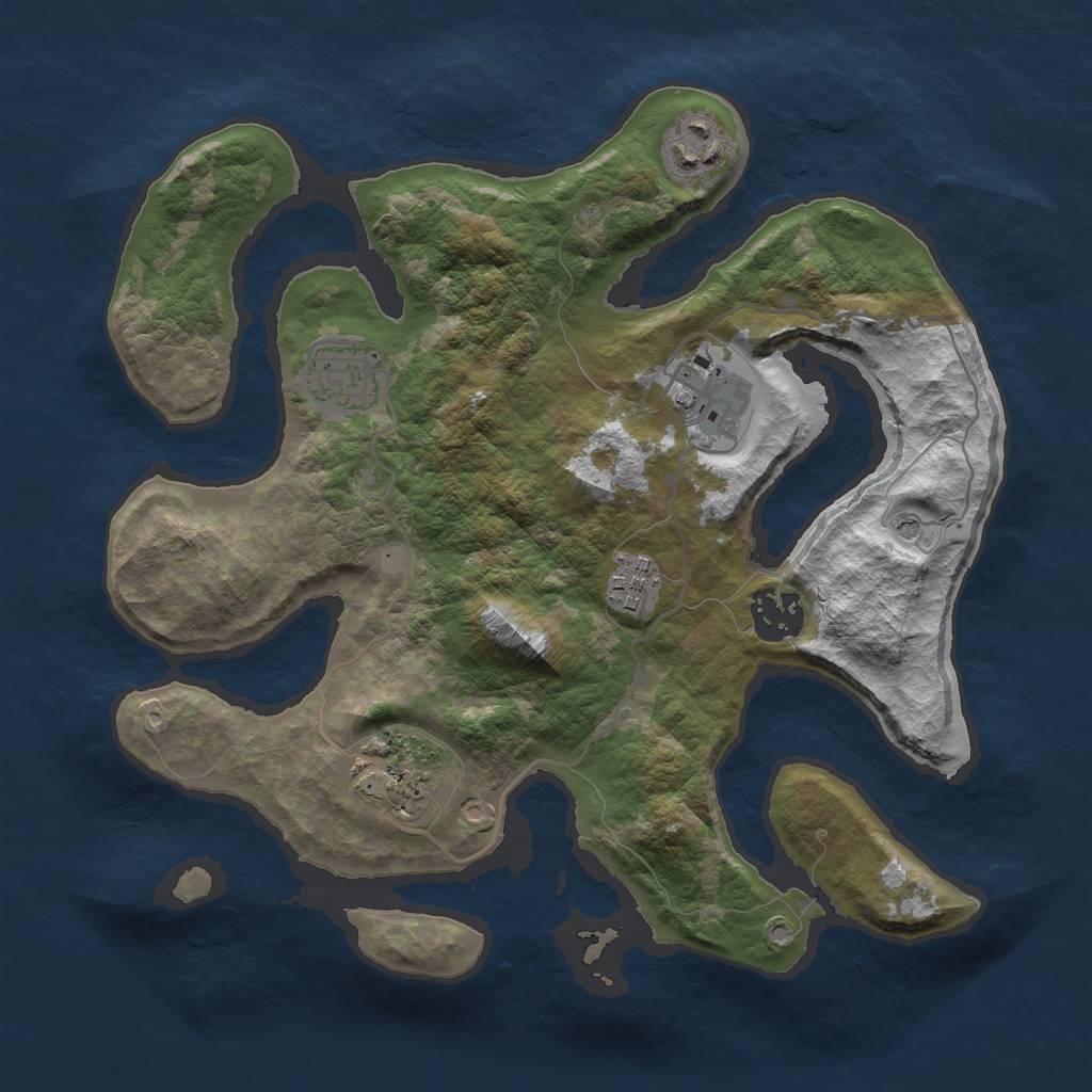 Rust Map: Barren, Size: 3000, Seed: 574350832, 9 Monuments