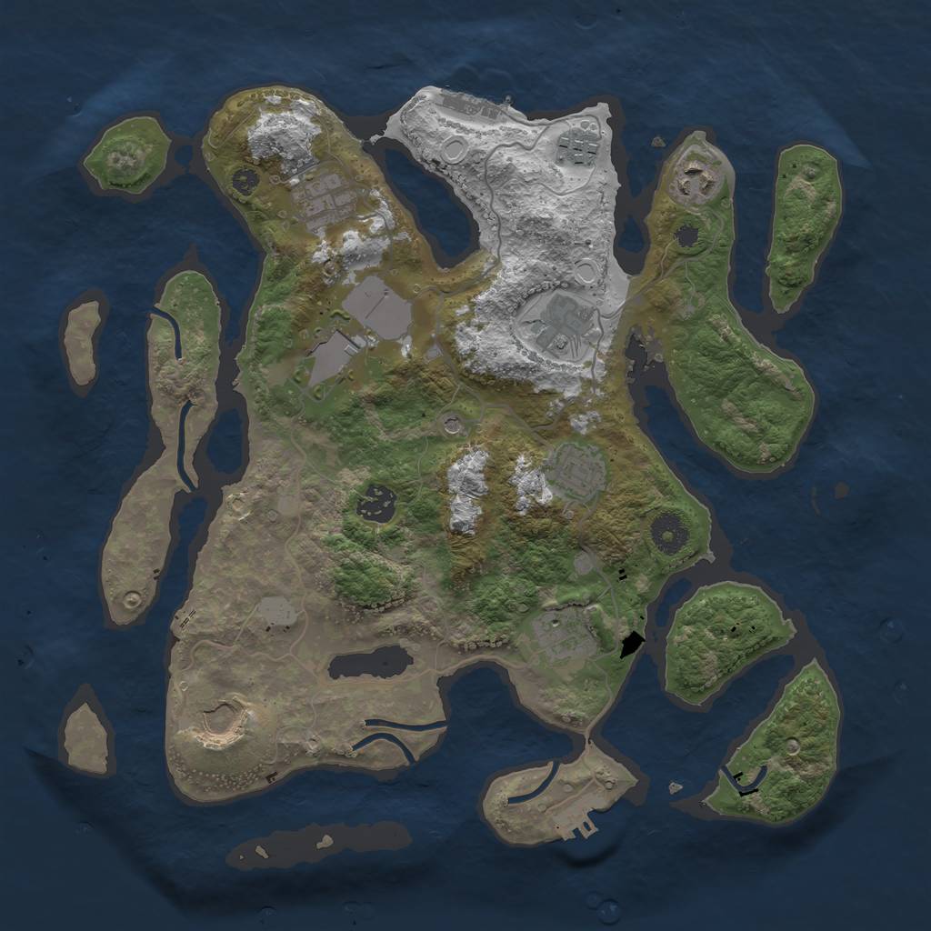 Rust Map: Procedural Map, Size: 3600, Seed: 1041599704, 17 Monuments