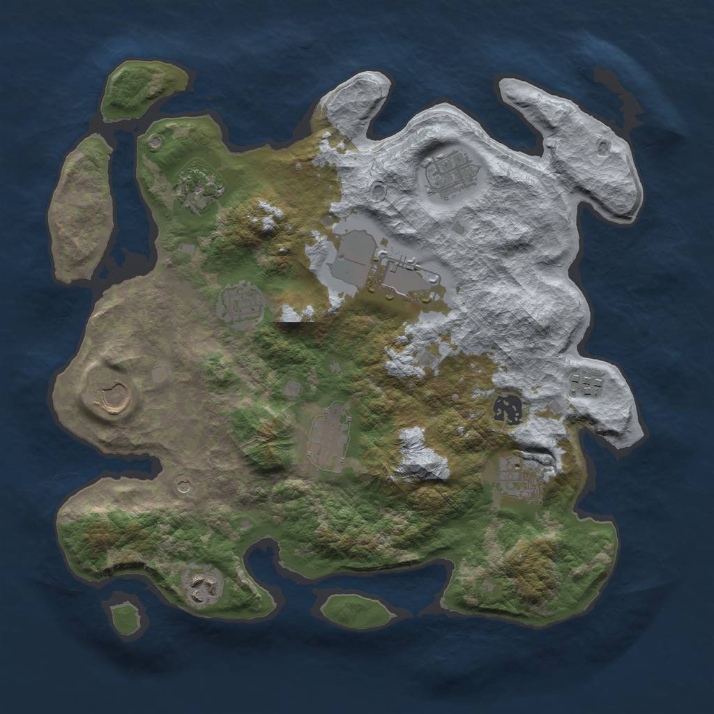 Rust Map: Barren, Size: 3500, Seed: 1234567890, 13 Monuments