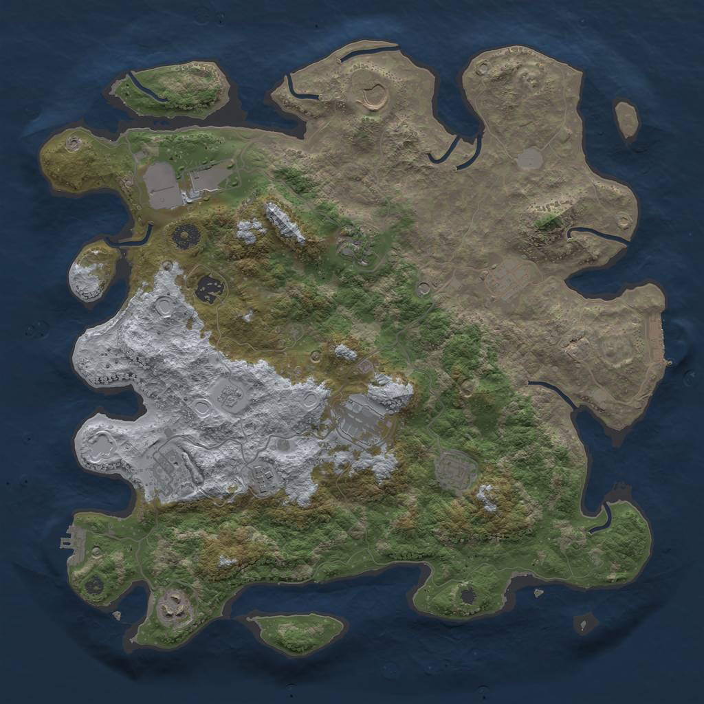 Rust Map: Procedural Map, Size: 3950, Seed: 340347771, 17 Monuments