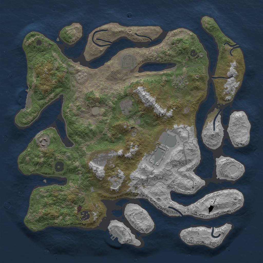 Rust Map: Procedural Map, Size: 4000, Seed: 441195550, 16 Monuments
