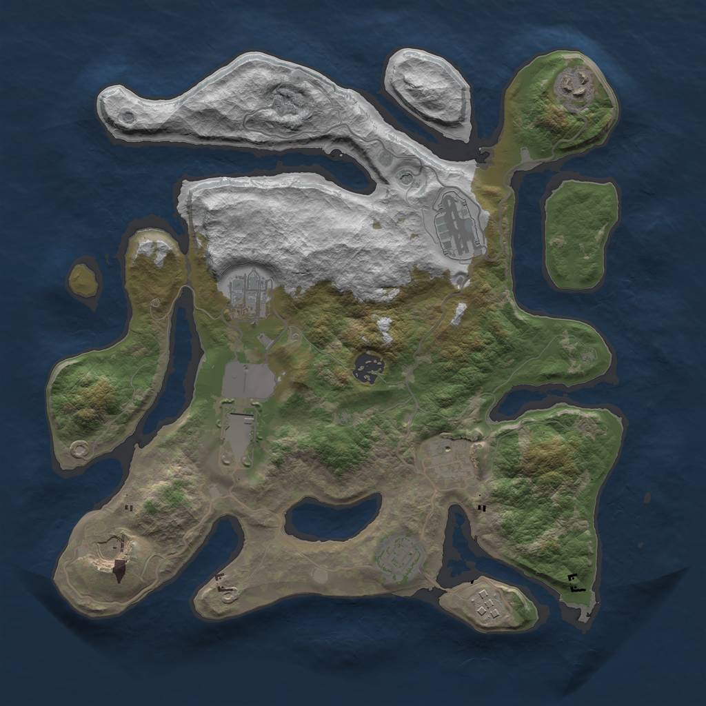 Rust Map: Barren, Size: 3500, Seed: 680971997, 12 Monuments