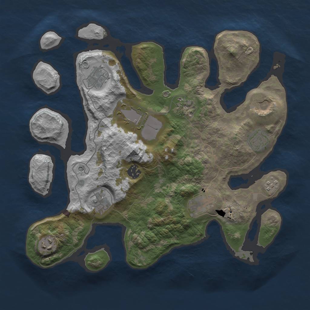 Rust Map: Barren, Size: 3500, Seed: 1159306666, 13 Monuments