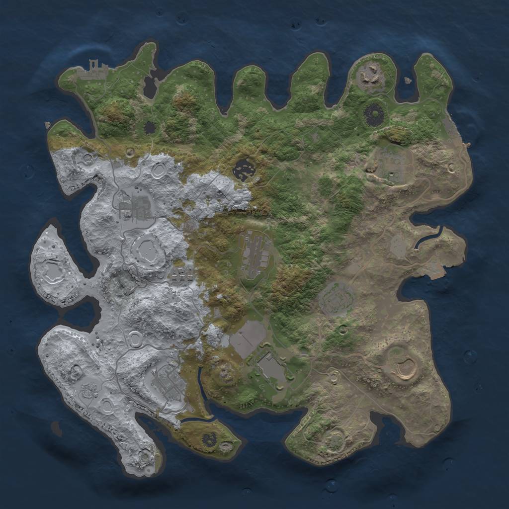 Rust Map: Procedural Map, Size: 3550, Seed: 801395, 18 Monuments