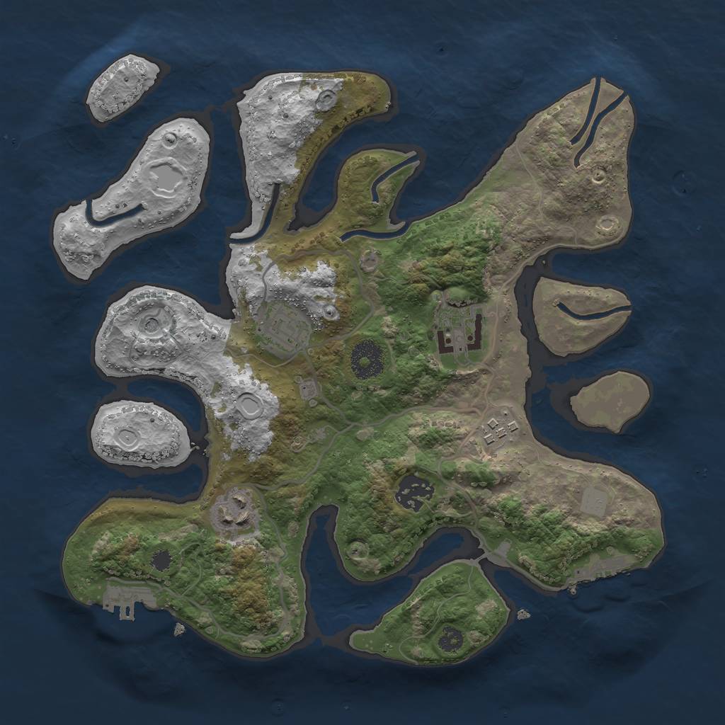 Rust Map: Procedural Map, Size: 3000, Seed: 757490, 13 Monuments