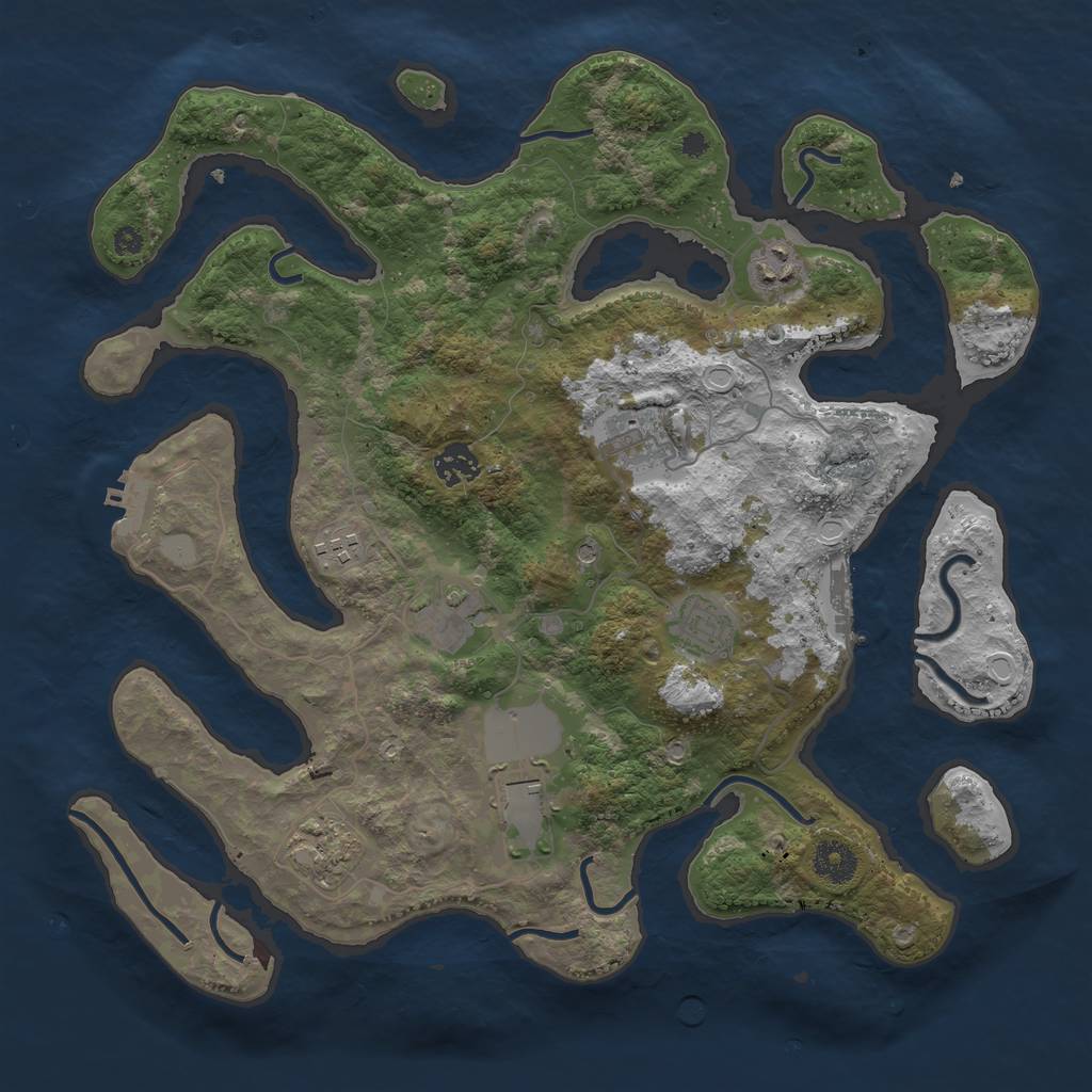 Rust Map: Procedural Map, Size: 3750, Seed: 1308761080, 16 Monuments