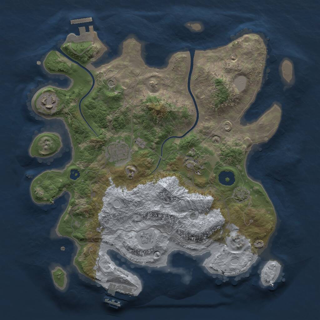 Rust Map: Procedural Map, Size: 3000, Seed: 372374, 9 Monuments