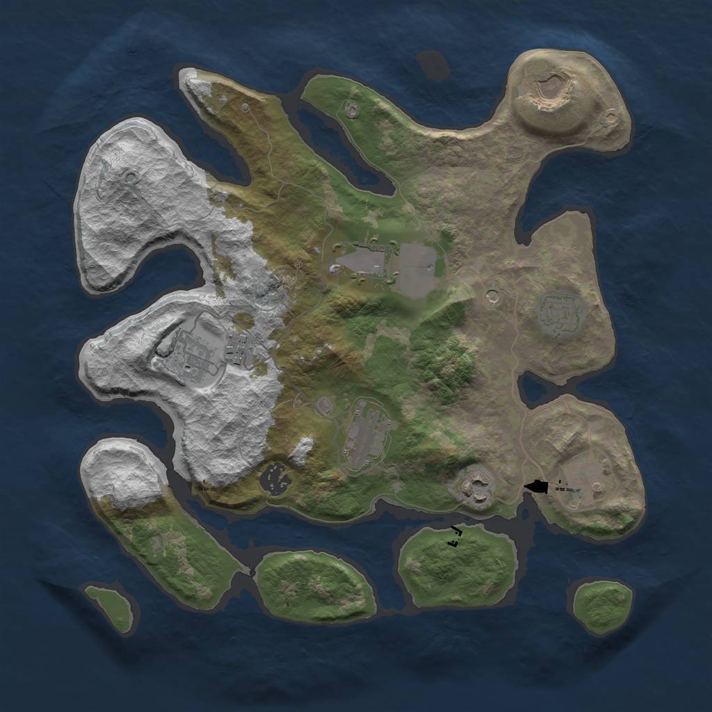 Rust Map: Barren, Size: 3500, Seed: 1925622554, 12 Monuments