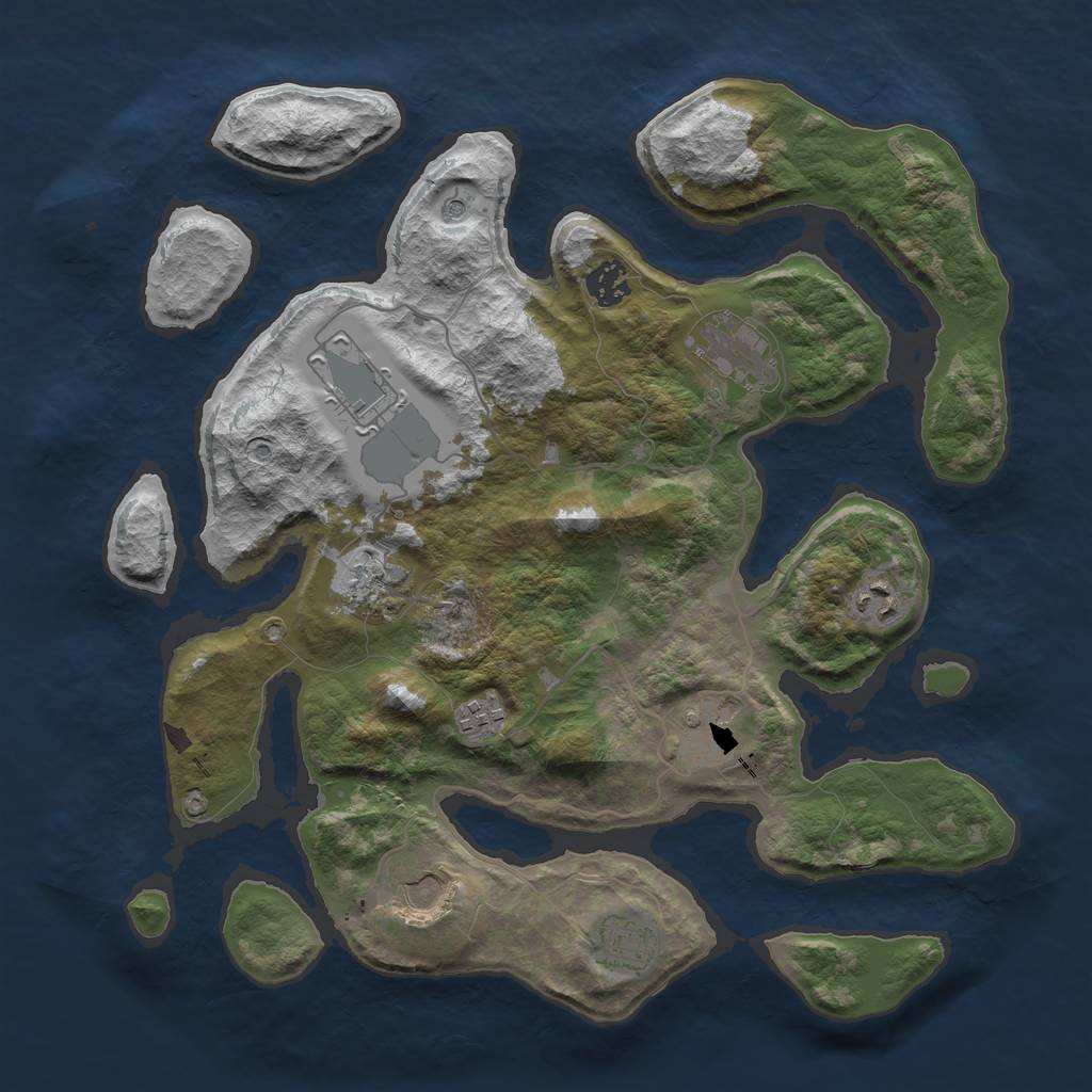 Rust Map: Barren, Size: 3700, Seed: 1892783717, 12 Monuments