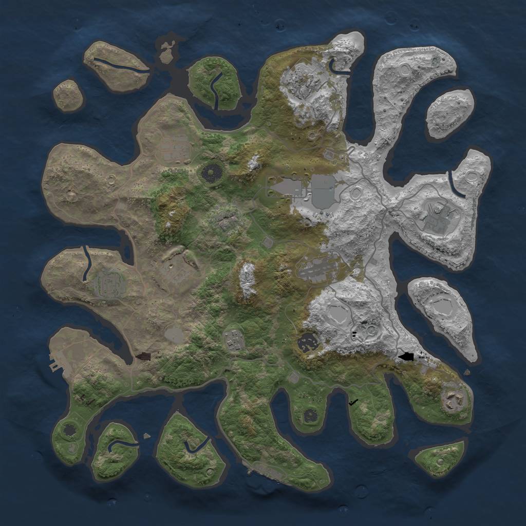 Rust Map: Procedural Map, Size: 4000, Seed: 1465050215, 18 Monuments