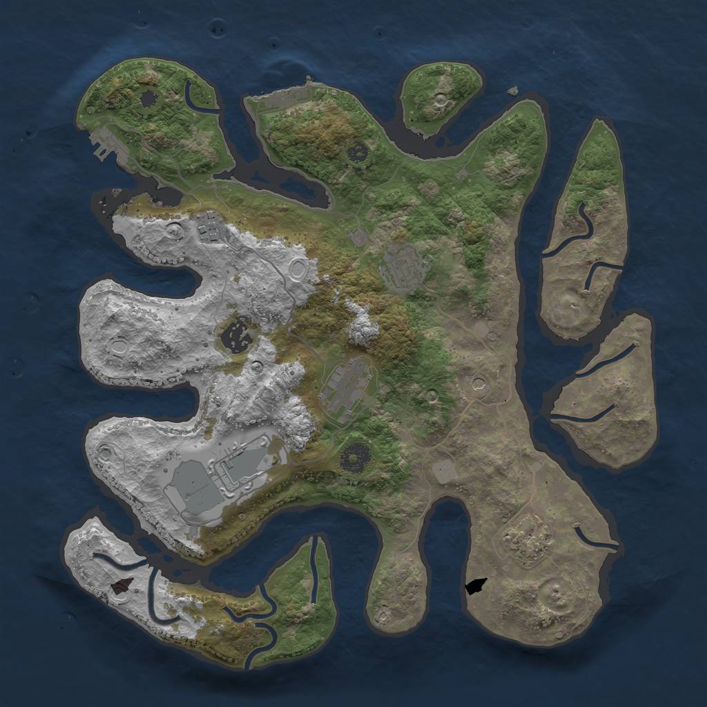 Rust Map: Procedural Map, Size: 3500, Seed: 2075367009, 14 Monuments