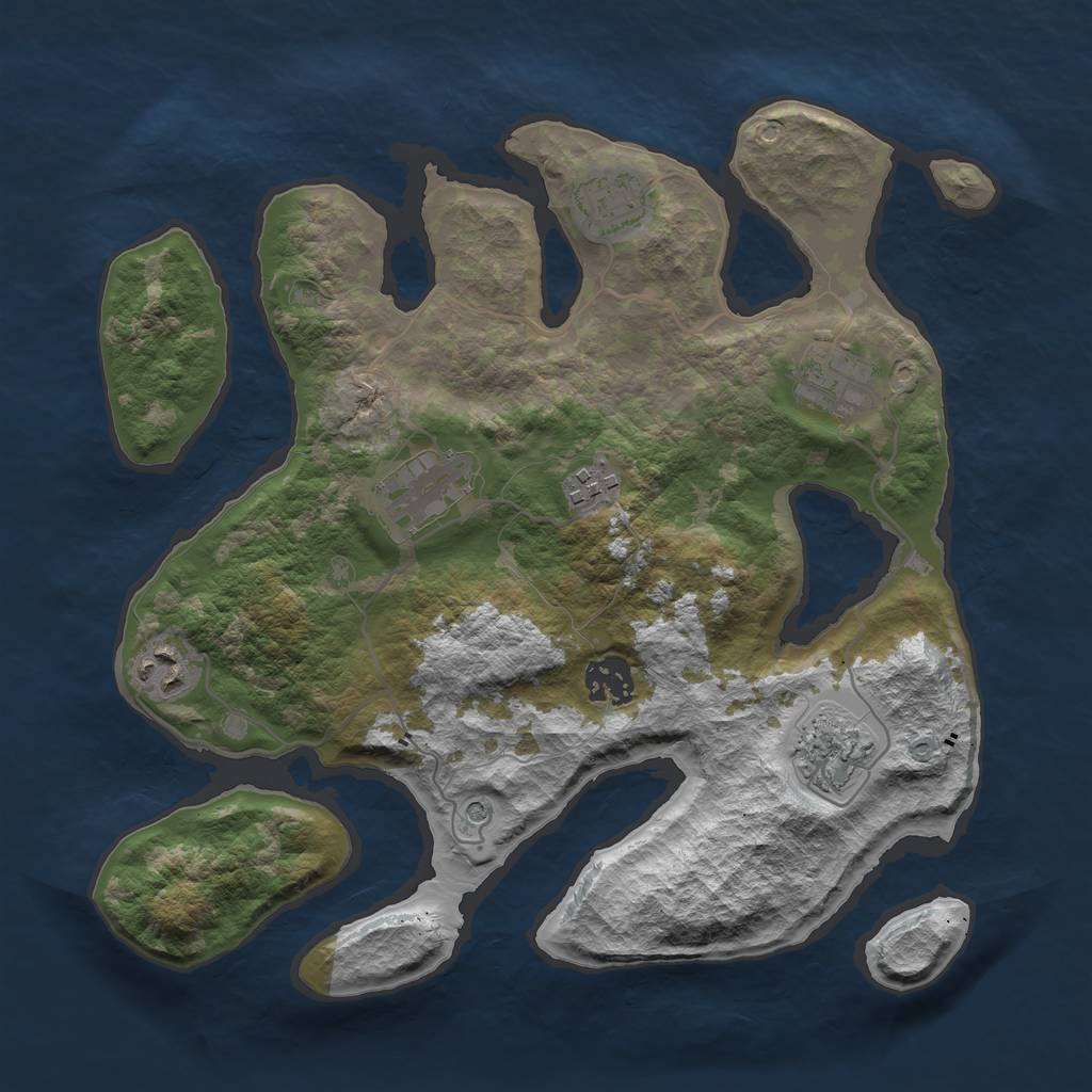 Rust Map: Barren, Size: 3250, Seed: 214748333, 10 Monuments