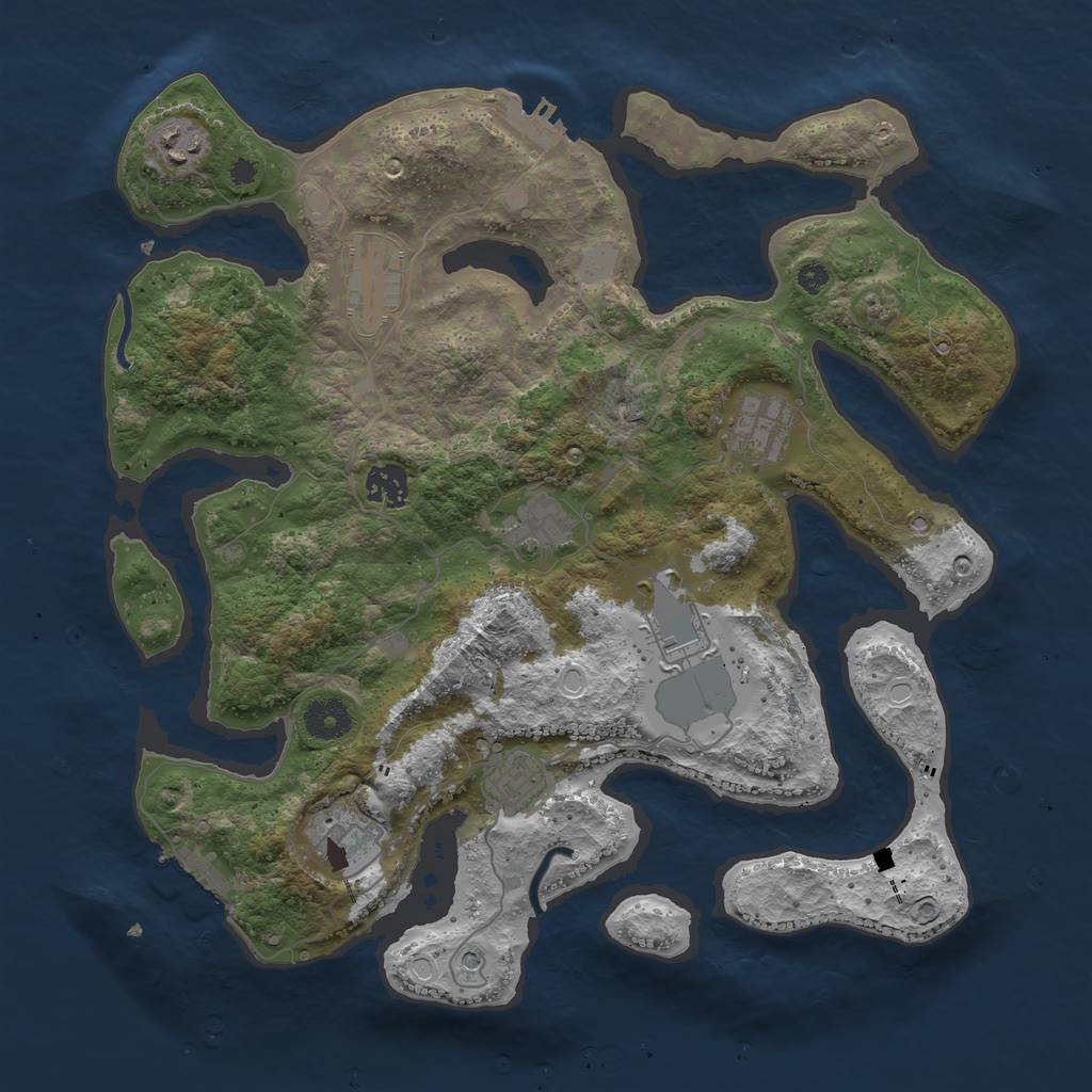 Rust Map: Procedural Map, Size: 3700, Seed: 758393456, 16 Monuments