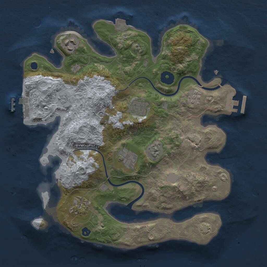Rust Map: Procedural Map, Size: 3000, Seed: 664632, 11 Monuments
