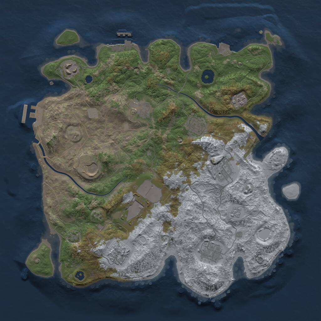 Rust Map: Procedural Map, Size: 3500, Seed: 1056728089, 14 Monuments