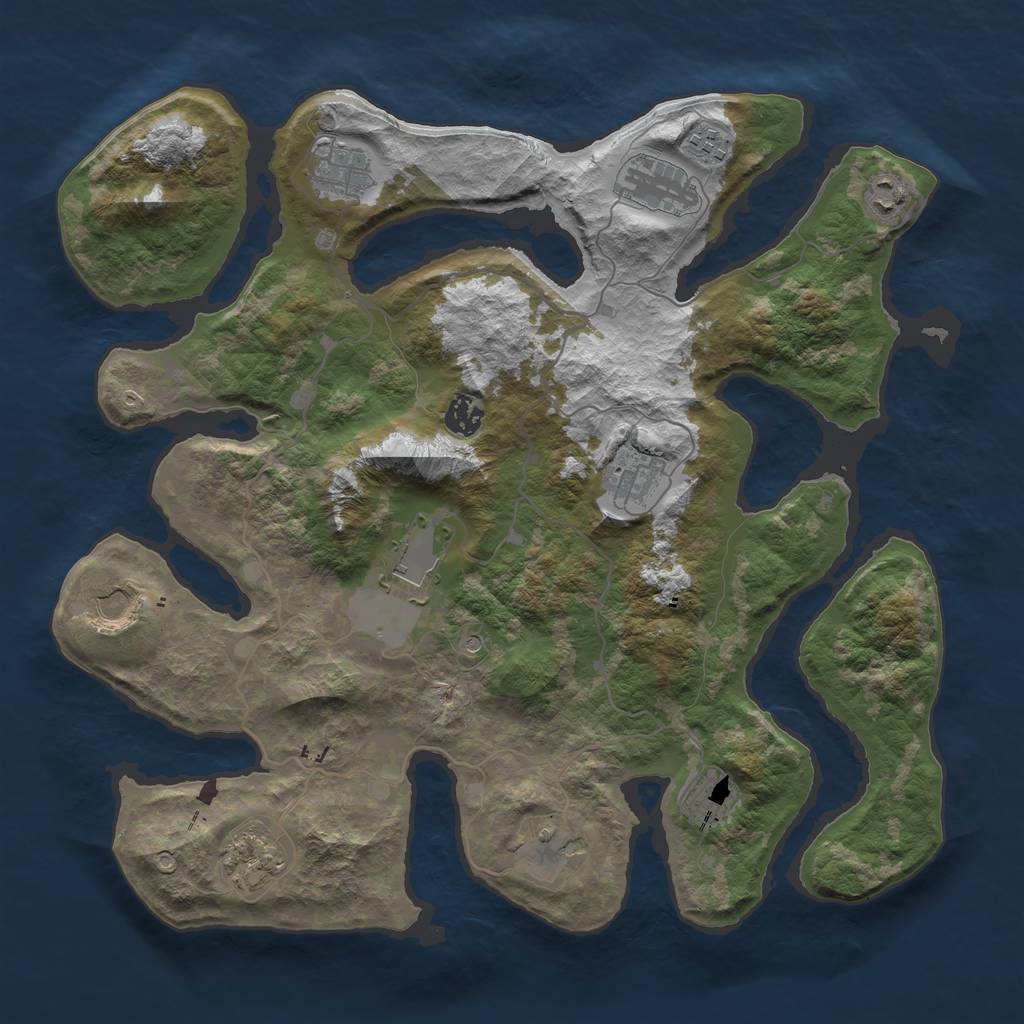 Rust Map: Barren, Size: 4000, Seed: 364966452, 14 Monuments