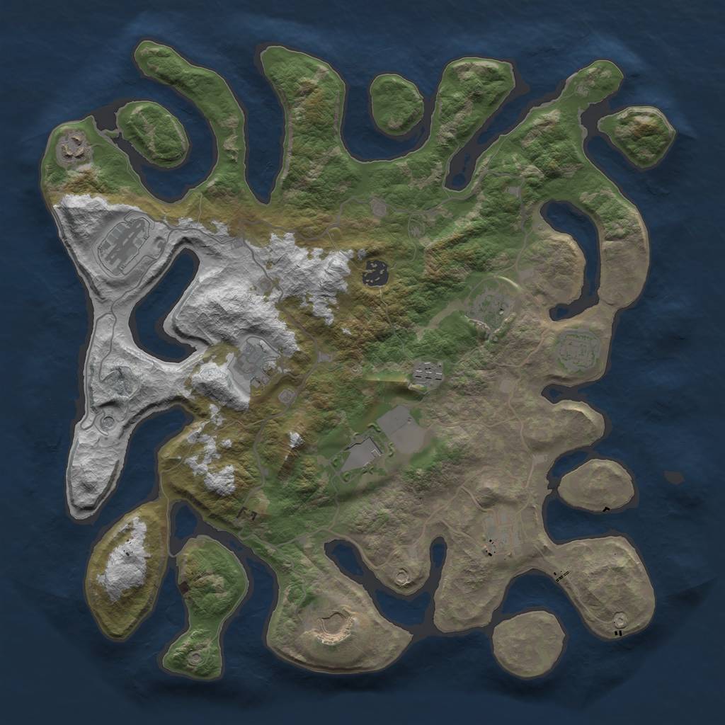 Rust Map: Barren, Size: 4000, Seed: 1358, 13 Monuments