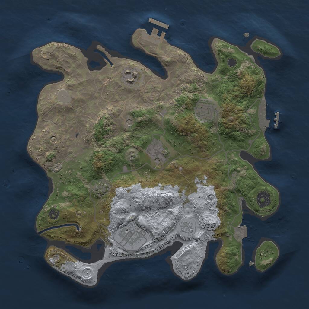 Rust Map: Procedural Map, Size: 3000, Seed: 876538, 10 Monuments