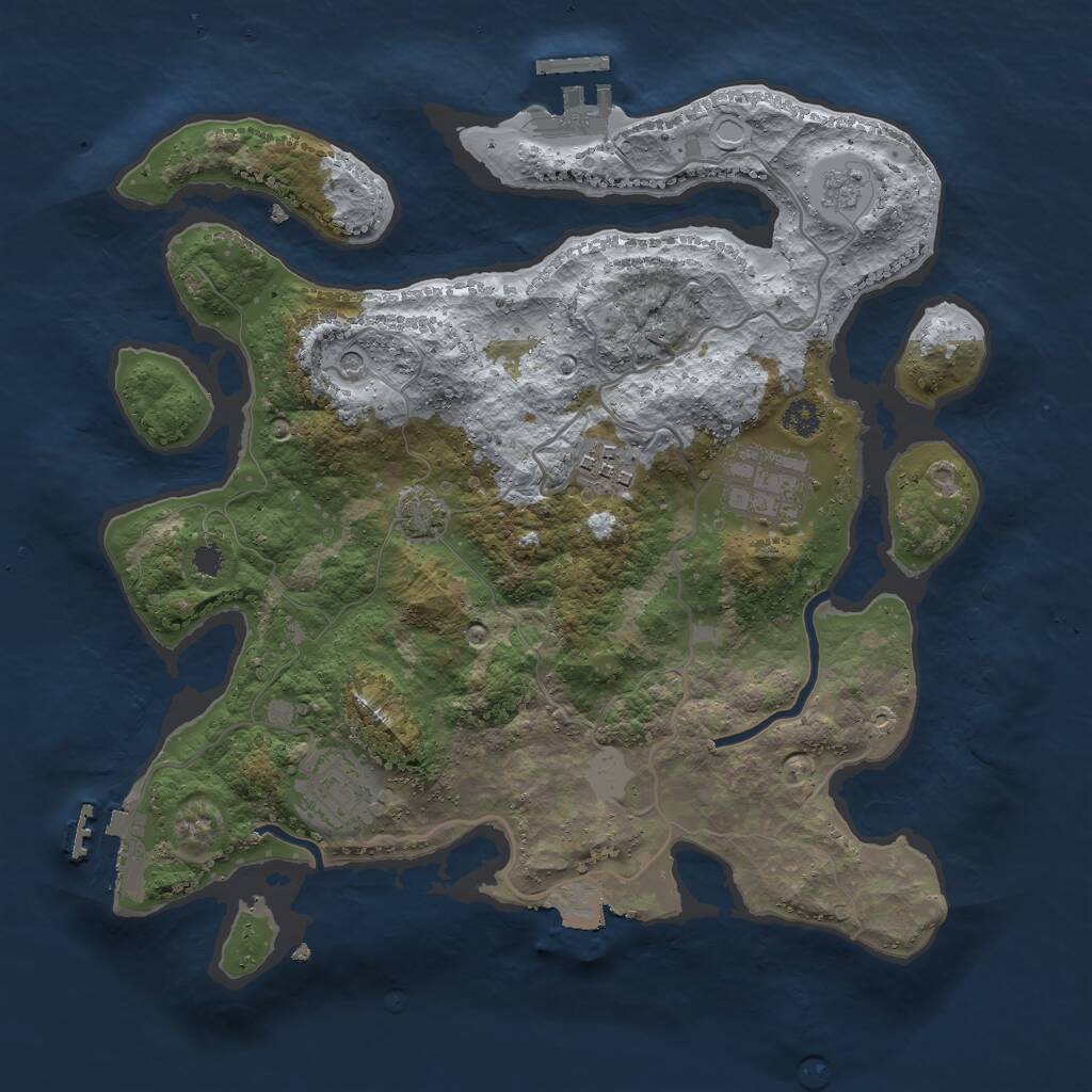 Rust Map: Procedural Map, Size: 3000, Seed: 124387, 9 Monuments