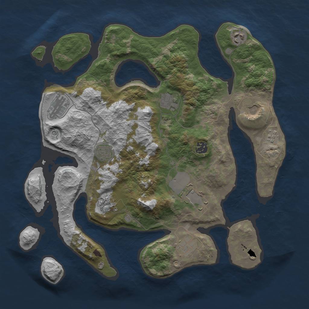 Rust Map: Barren, Size: 3750, Seed: 4874, 13 Monuments