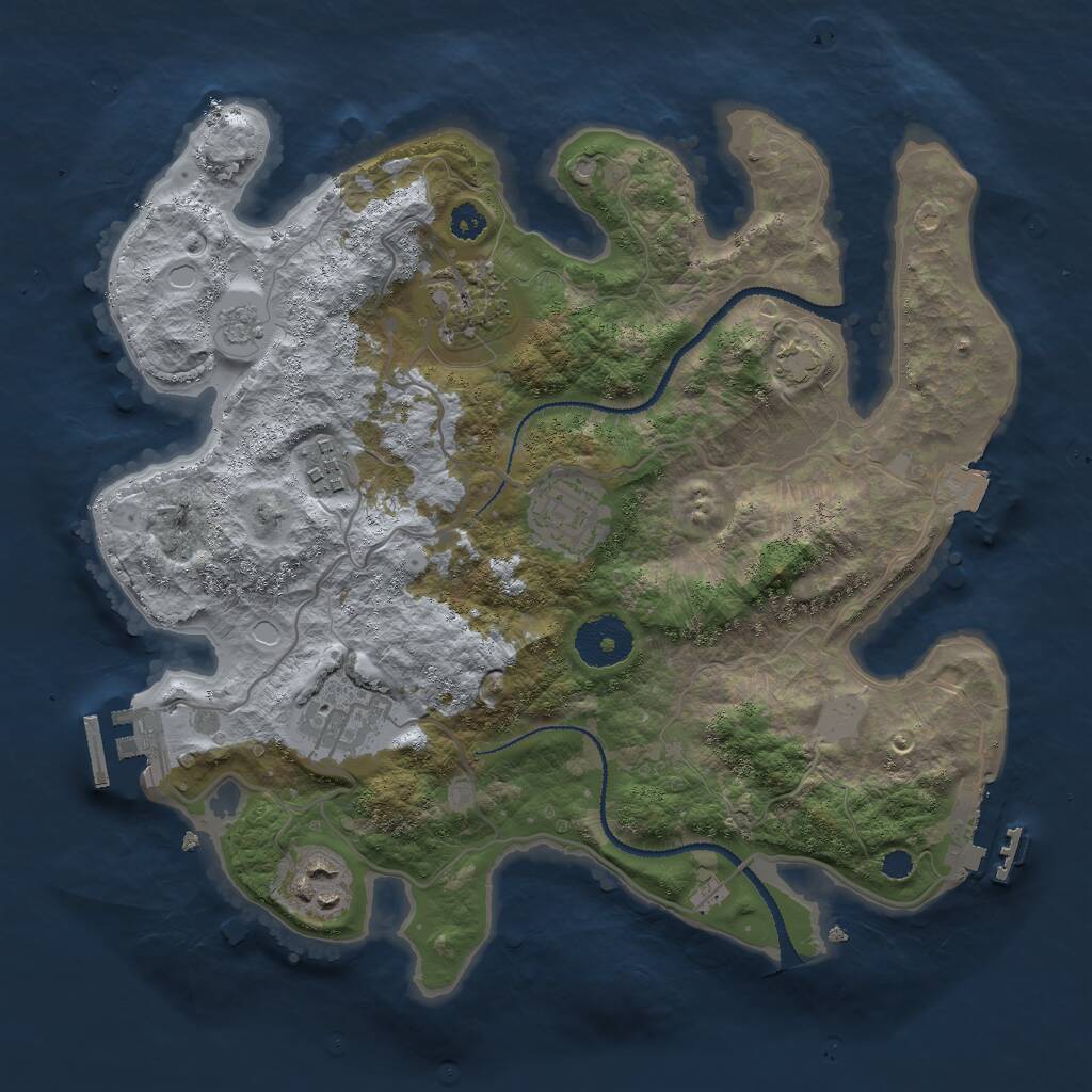 Rust Map: Procedural Map, Size: 3033, Seed: 1369442662, 10 Monuments