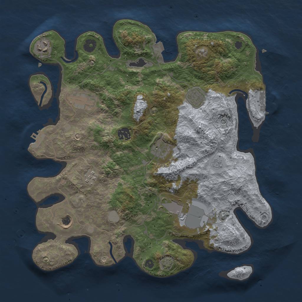 Rust Map: Procedural Map, Size: 3500, Seed: 1211996386, 16 Monuments