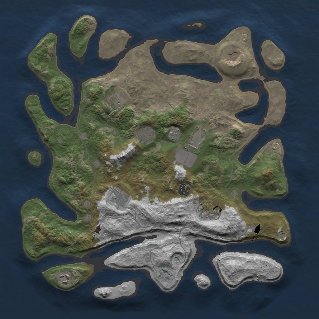 Rust Map: Barren, Size: 4000, Seed: 1219881739, 12 Monuments