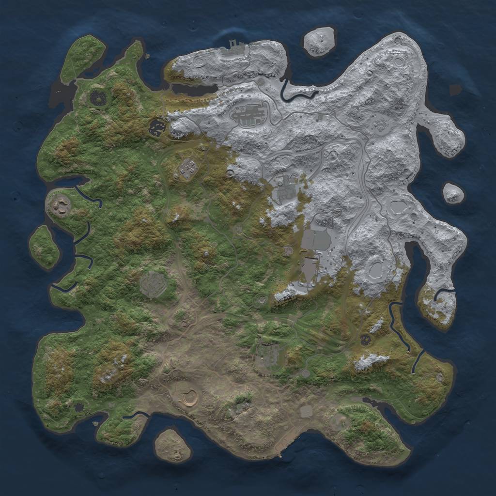 Rust Map: Procedural Map, Size: 4500, Seed: 100015, 16 Monuments