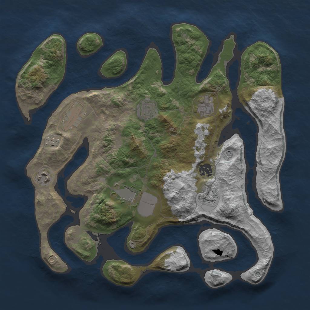 Rust Map: Barren, Size: 3500, Seed: 2169, 11 Monuments