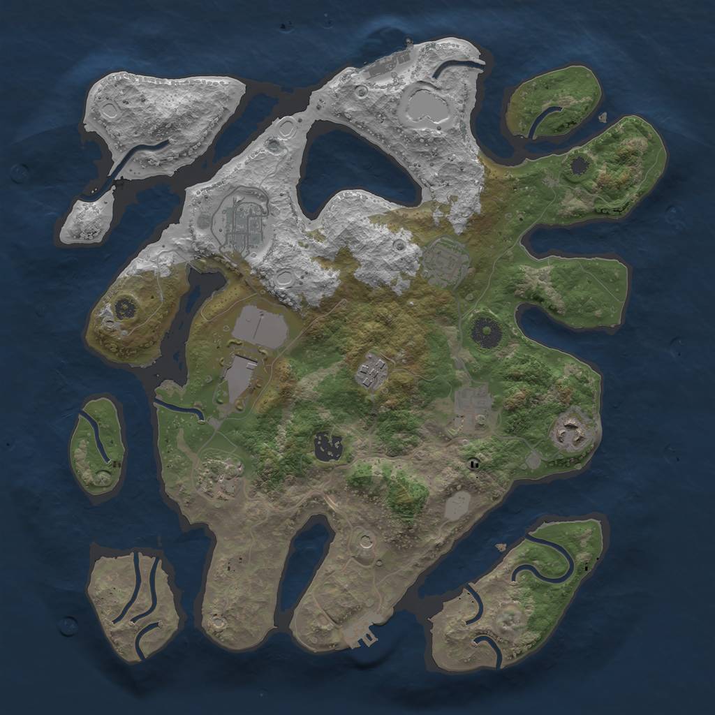 Rust Map: Procedural Map, Size: 3550, Seed: 619971, 16 Monuments