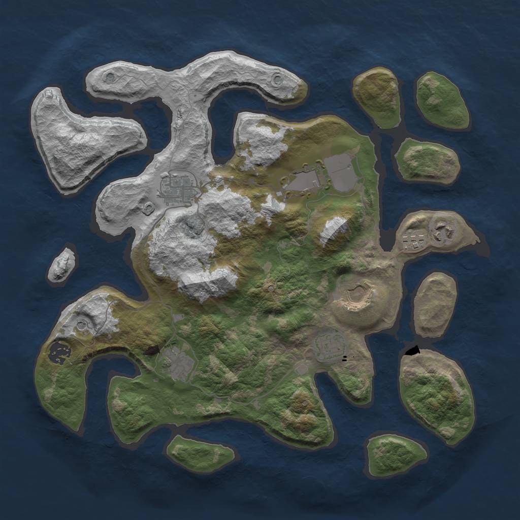 Rust Map: Barren, Size: 3600, Seed: 1259401, 11 Monuments