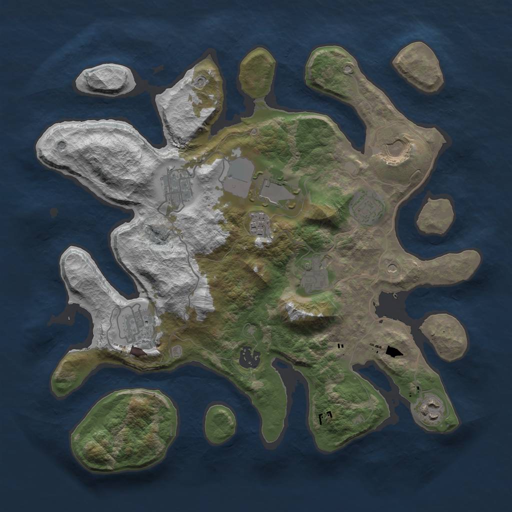 Rust Map: Barren, Size: 3500, Seed: 136599686, 12 Monuments
