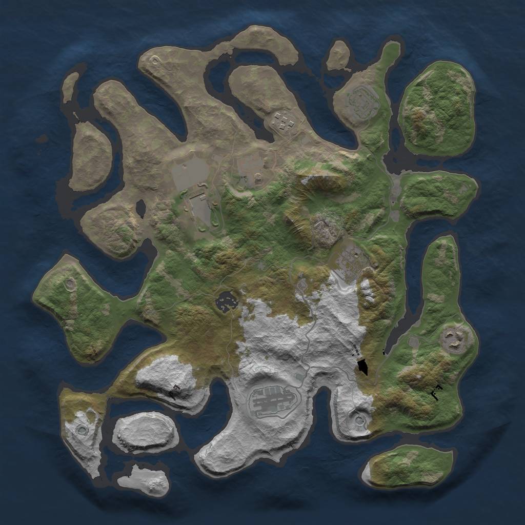 Rust Map: Barren, Size: 3750, Seed: 56043566, 11 Monuments