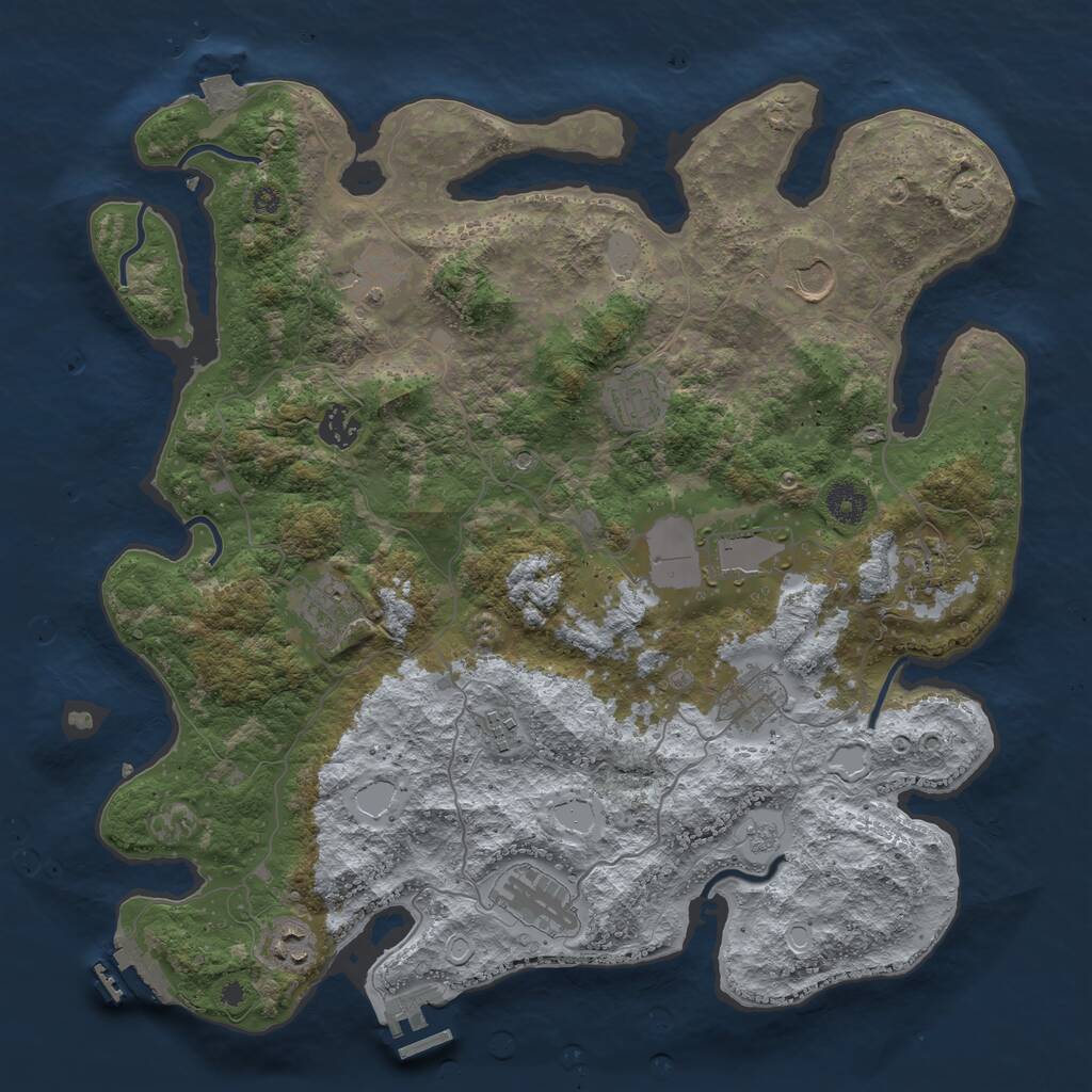 Rust Map: Procedural Map, Size: 3950, Seed: 128708595, 17 Monuments