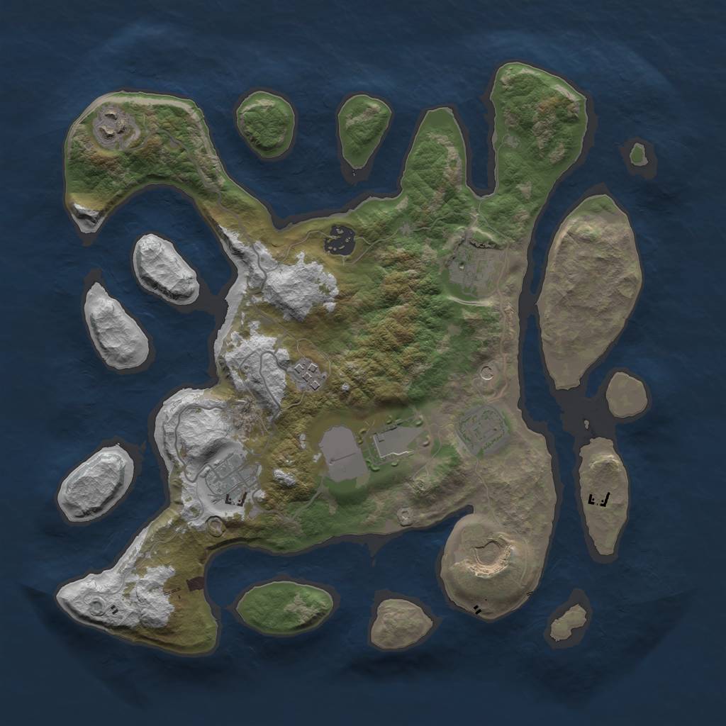 Rust Map: Barren, Size: 3500, Seed: 1404148678, 11 Monuments