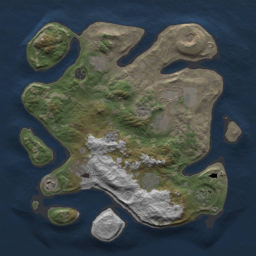 Rust Map: Barren, Size: 3500, Seed: 1334977467, 13 Monuments