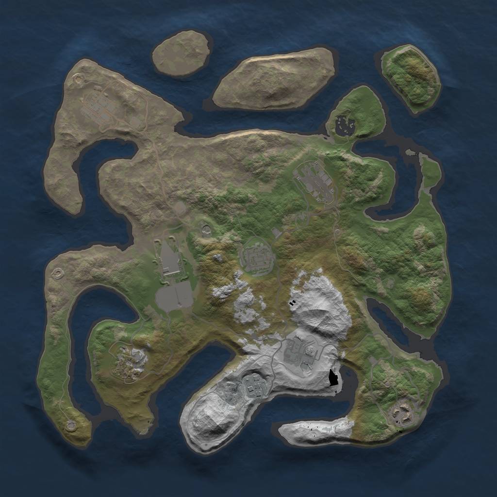 Rust Map: Barren, Size: 3500, Seed: 27349903, 12 Monuments