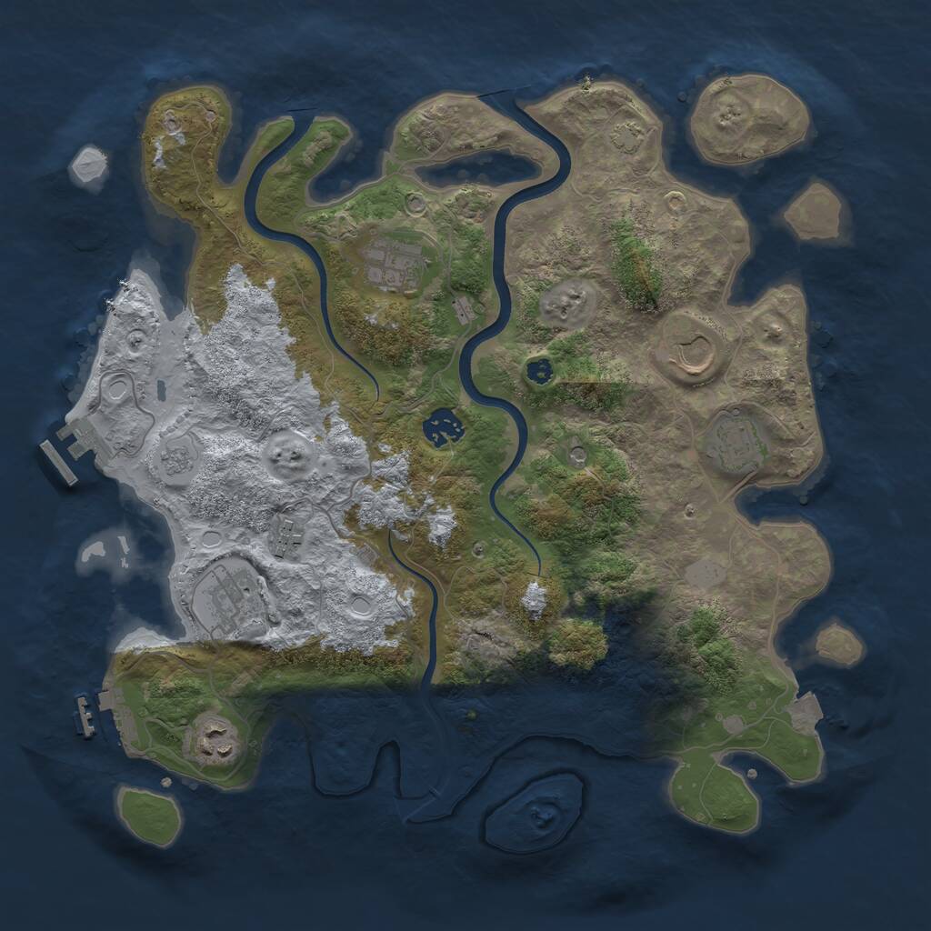 Rust Map: Procedural Map, Size: 3650, Seed: 855010725, 13 Monuments