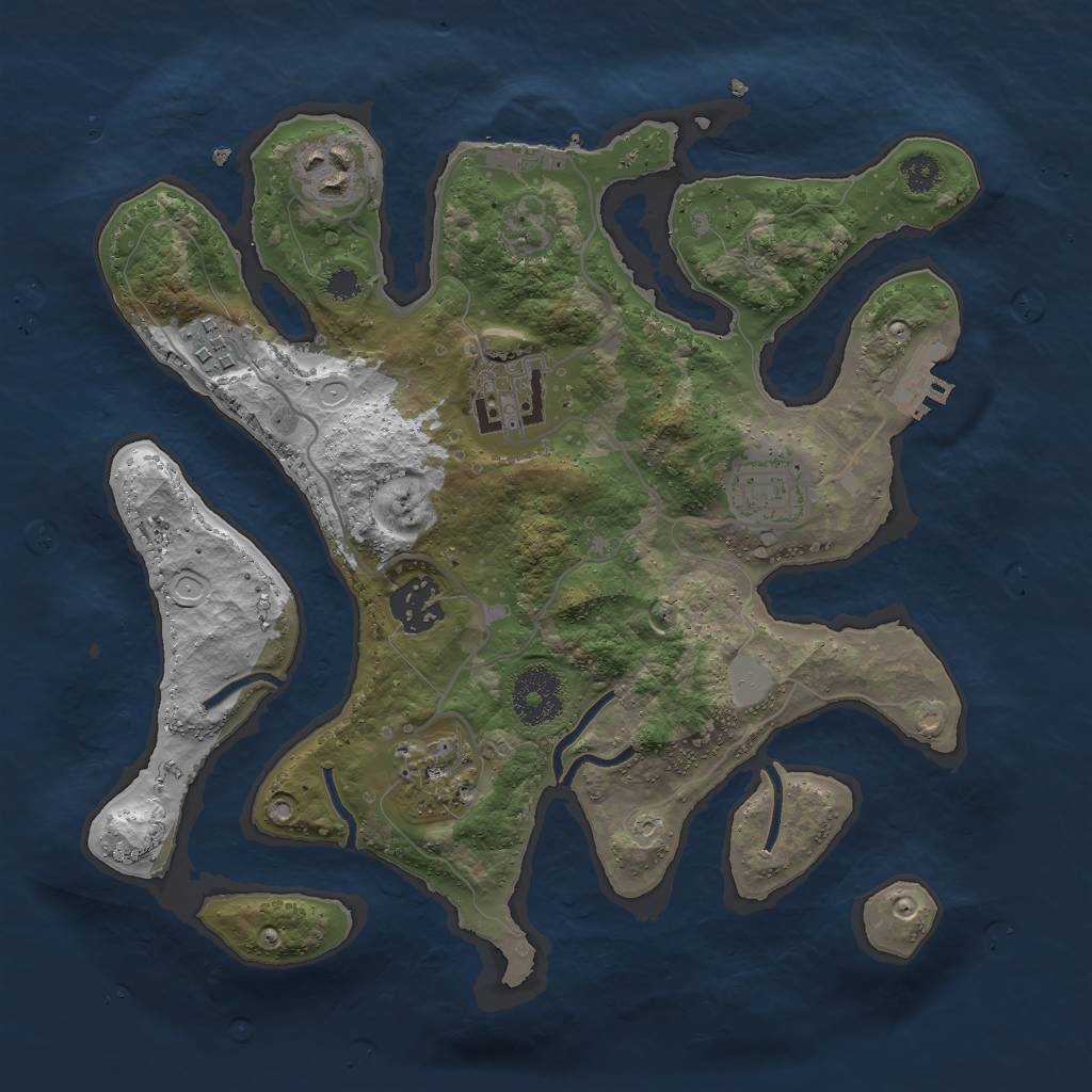 Rust Map: Procedural Map, Size: 3000, Seed: 1033361624, 13 Monuments