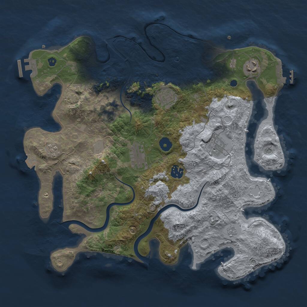 Rust Map: Procedural Map, Size: 3550, Seed: 752425, 12 Monuments