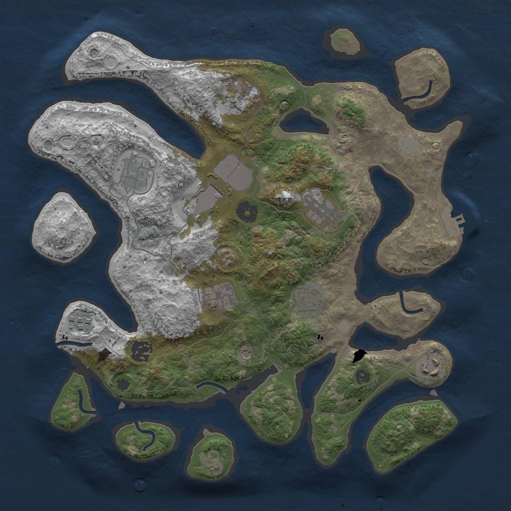 Rust Map: Procedural Map, Size: 3550, Seed: 399393, 16 Monuments