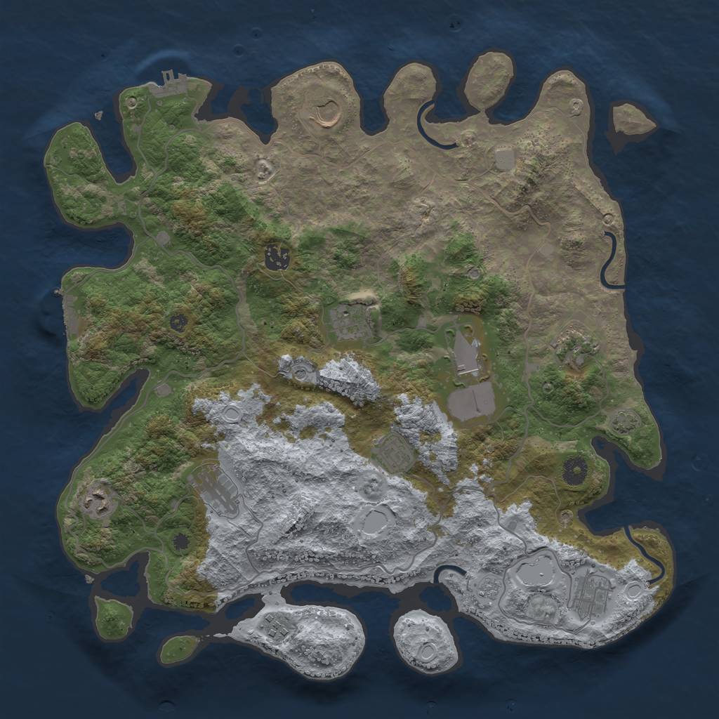 Rust Map: Procedural Map, Size: 4000, Seed: 555, 18 Monuments