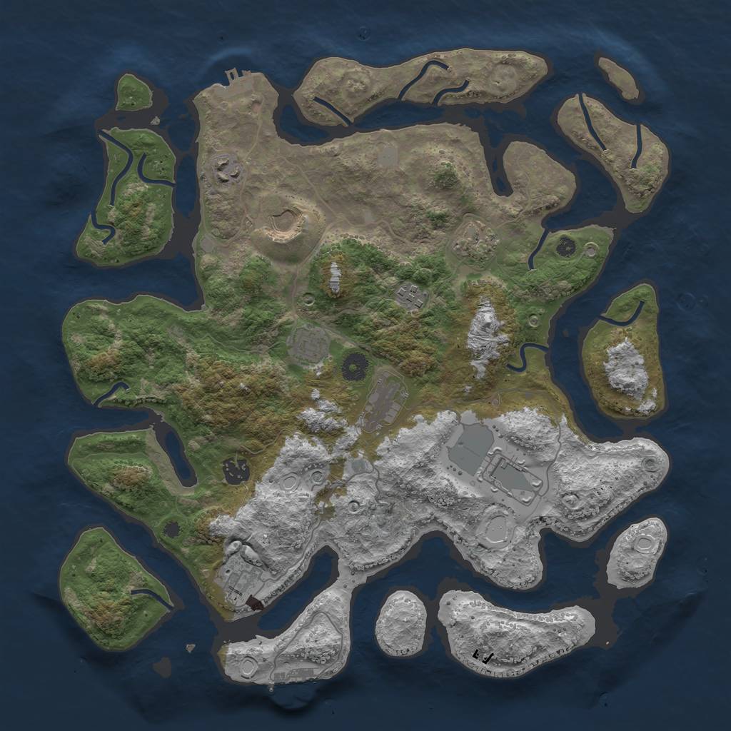 Rust Map: Procedural Map, Size: 3981, Seed: 69664671, 17 Monuments