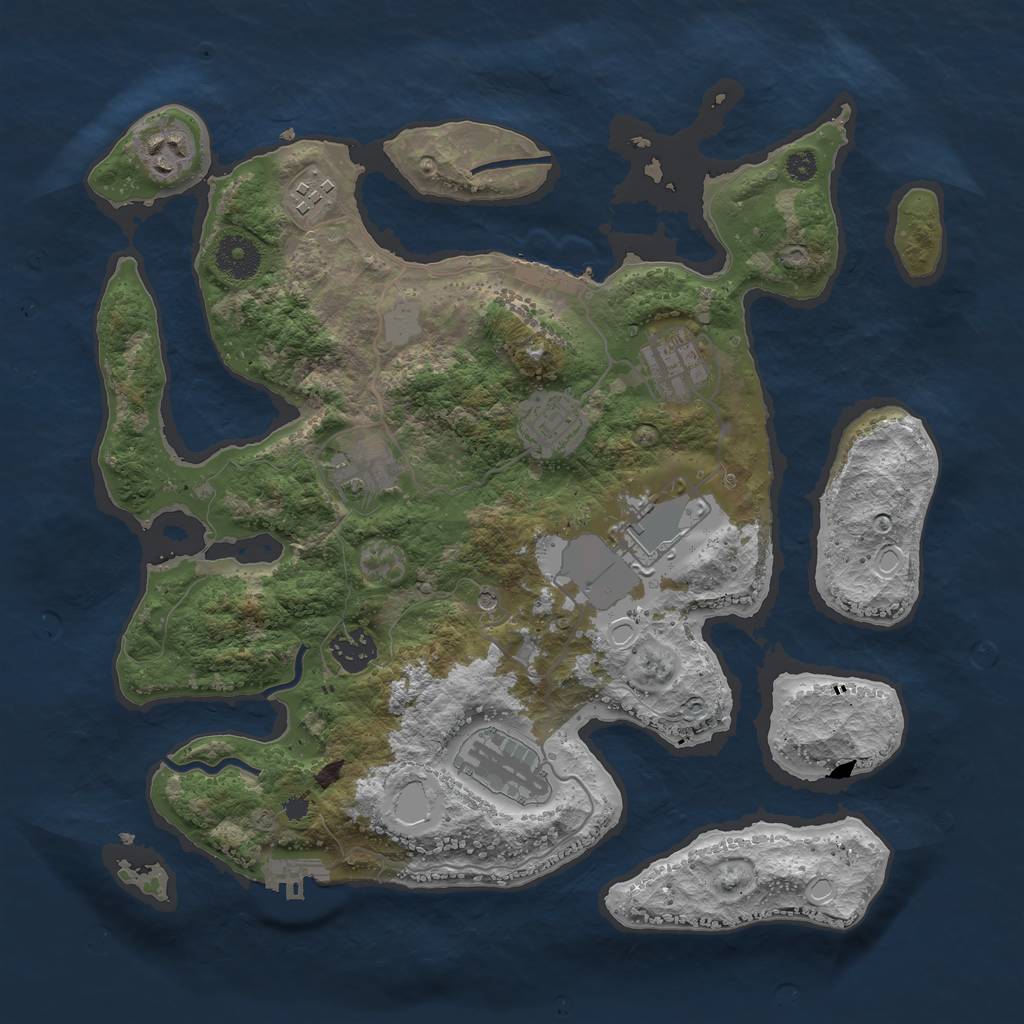 Rust Map: Procedural Map, Size: 3500, Seed: 673109471, 16 Monuments