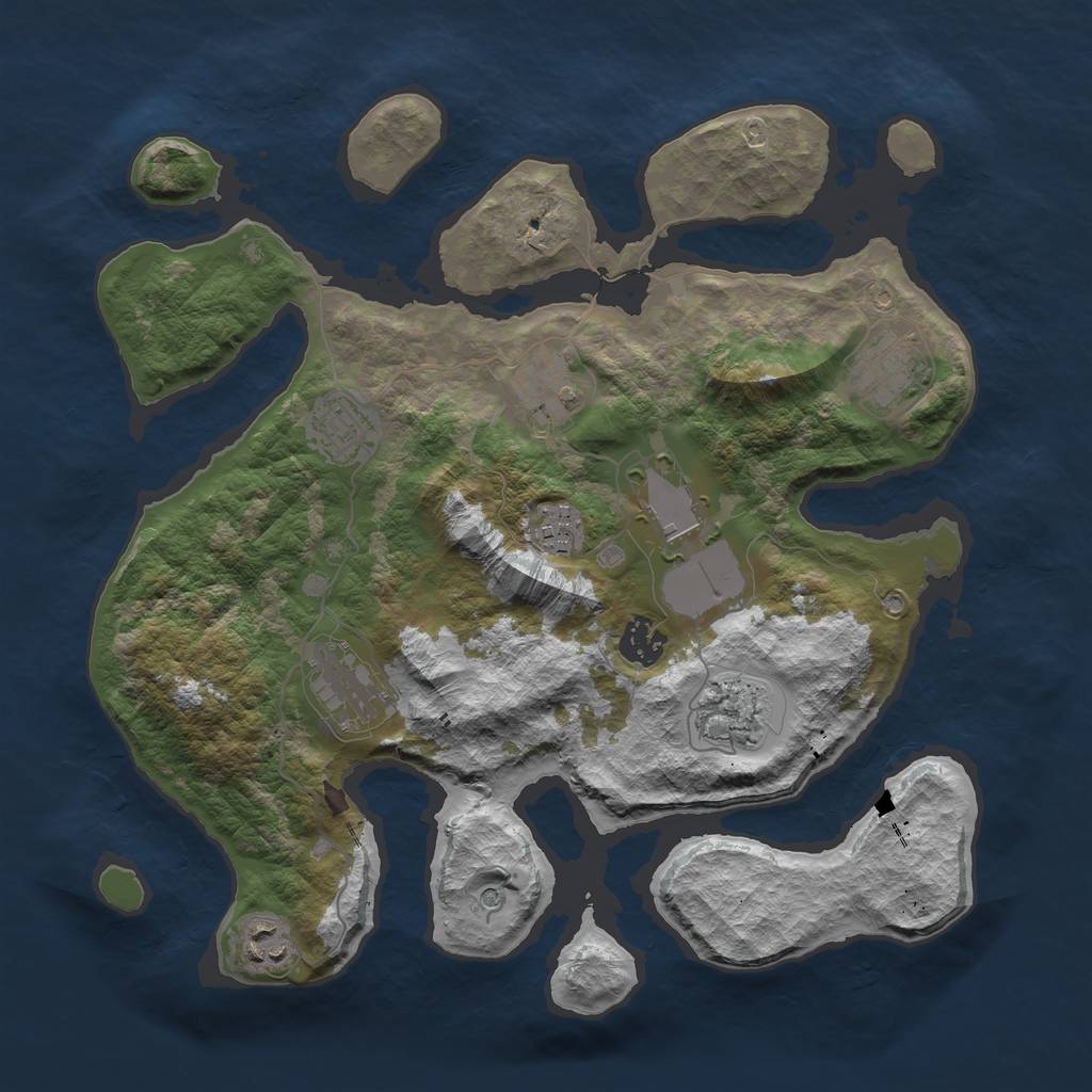 Rust Map: Barren, Size: 3500, Seed: 50000, 12 Monuments