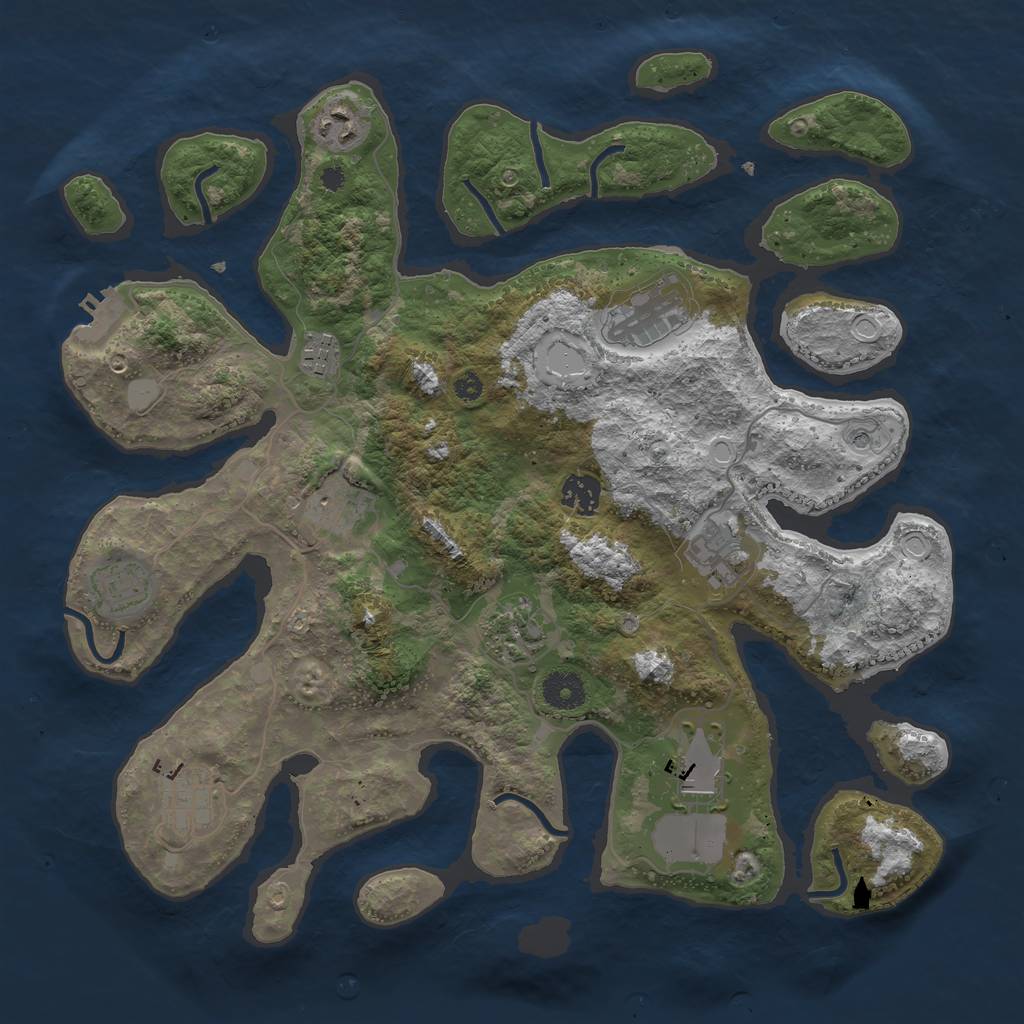 Rust Map: Procedural Map, Size: 3750, Seed: 710345263, 17 Monuments