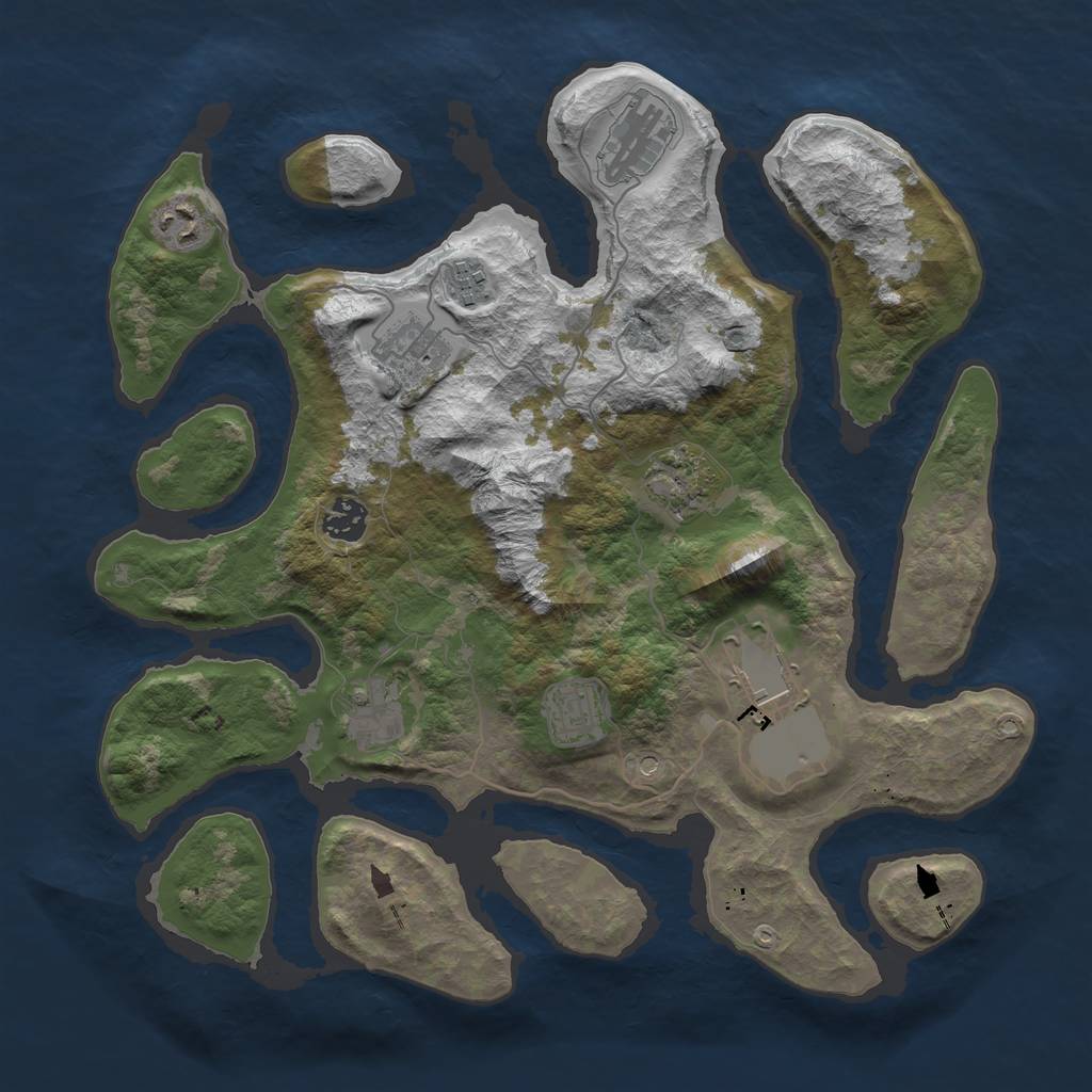 Rust Map: Barren, Size: 3700, Seed: 984481913, 12 Monuments