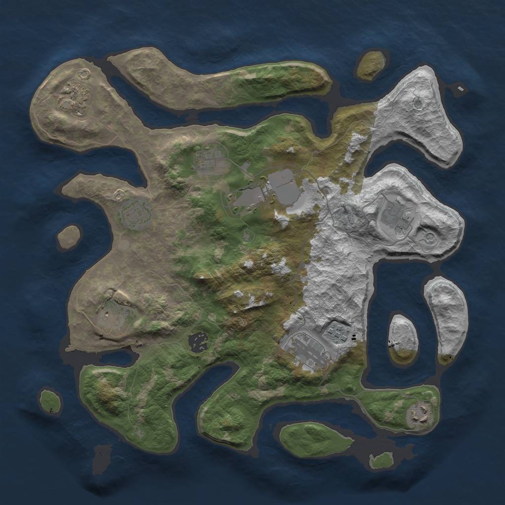 Rust Map: Barren, Size: 3700, Seed: 366691725, 13 Monuments